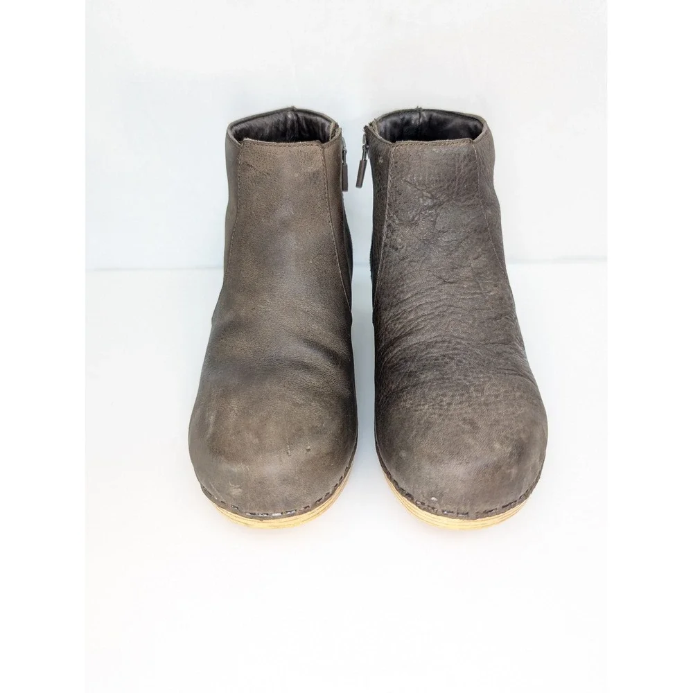 Y2K Dansko Leather Ankle Clog Boots‎ Size 38 7.5 Brown Wood Block Chunky Heel